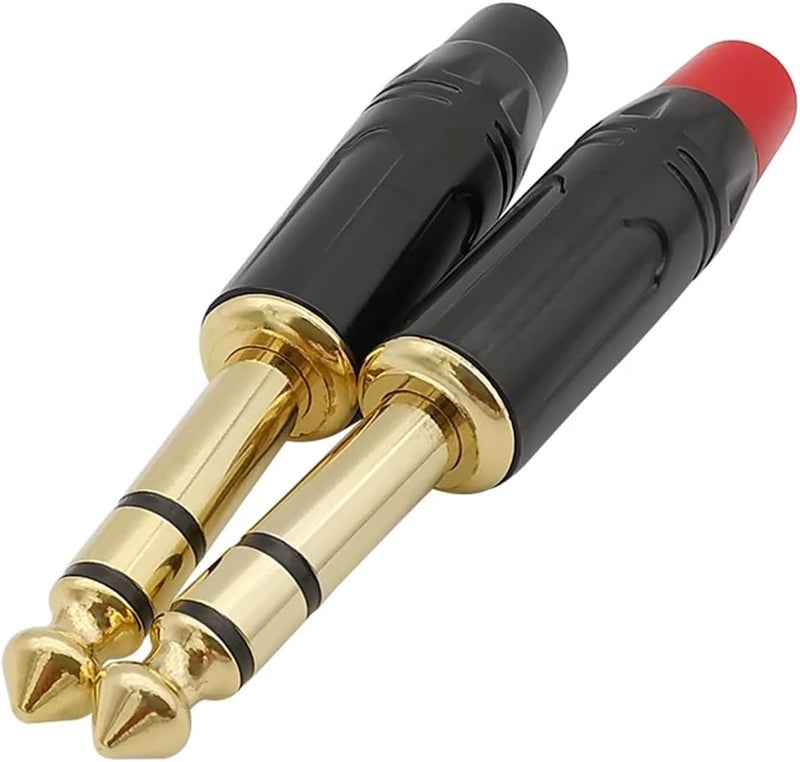 2Pcs 6.35mm 3 Pole Dual Channel Stereo Audio Amplifier Microphone 6.35 Sophomore Core Solder Male Connector(2Red) - Image 2