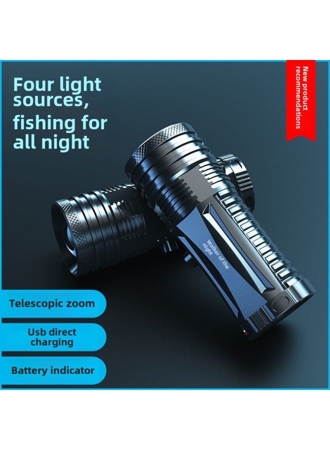 Four Light Source Fishing Lamp Night Fishing Lamp Blue Light Flashlight Strong Bright High Power Wild Fishing Night Light Wholesale-Product Specifications:Fishing Light + Data Cable + Fishing Chair Stand - Standby 20h (white + Blue - Dual Light Version) - Image 3