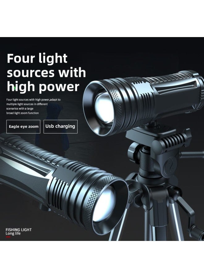 Four Light Source Fishing Lamp Night Fishing Lamp Blue Light Flashlight Strong Bright High Power Wild Fishing Night Light Wholesale-Product Specifications:Fishing Light + Data Cable + Fishing Chair Stand - Standby 20h (white + Blue - Dual Light Version) - Image 4