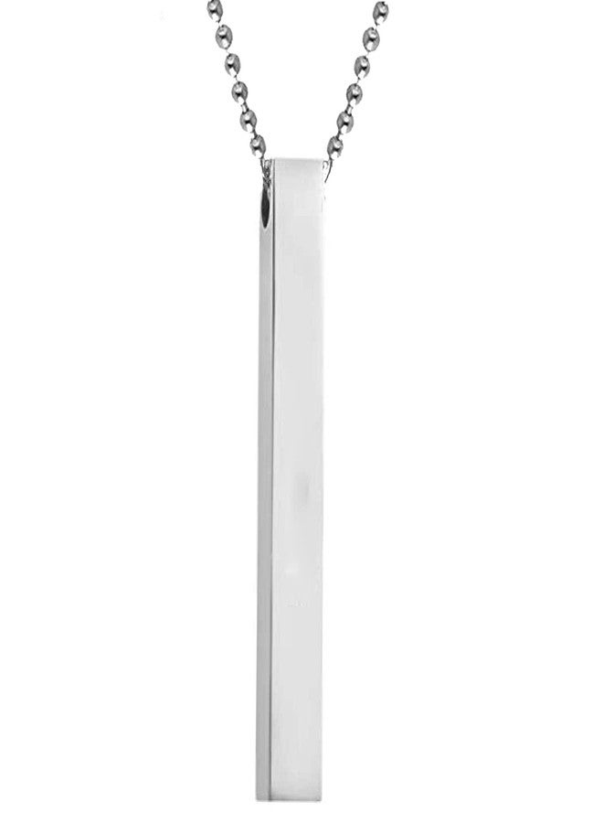 Okos Men's Fashion Jewellery Set Combo of 2 Rhodium Plated Stainless Steel 3D Cuboid Vertical Bar/Stick Locket Pendant Necklace With Full Kada for Boys and Men CO1000442RHD - Image 2