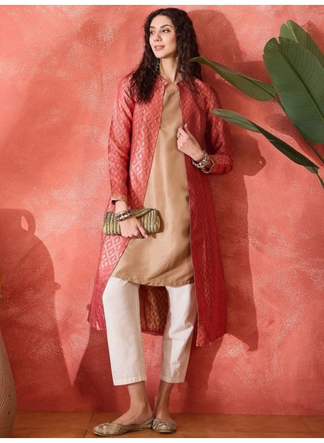AKS Pink Banarasi Brocade Jacket Dress  - Image 1
