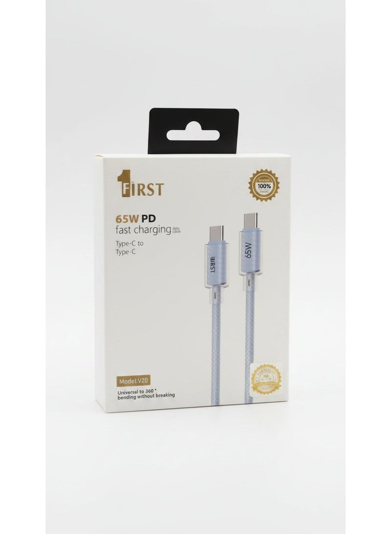 فيرست 1 كابل فرست 1 v20 + v634  بقدرة 65 واط لشحن الهواتف بنظام الشحن السريع, مع منافذ Type-C إلى Type-C - Image 1