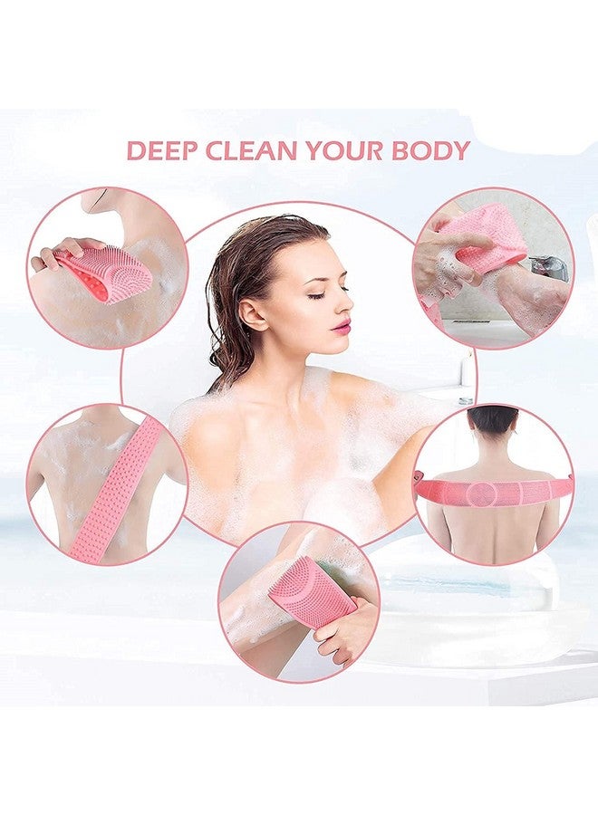 Tandem Silicone Body Back Scrubber Double Side Bathing Brush for Skin, Dead Skin Removal Exfoliating Belt for Shower, Easy to Clean, Lathers Well for Men & Women (MULTICOLOR) (Set Of 1) - Image 4