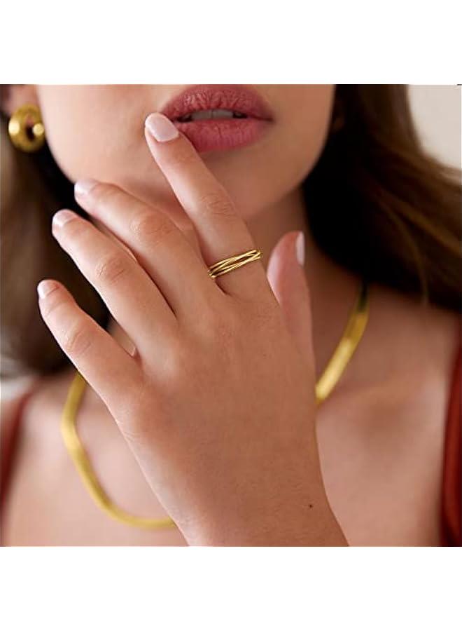 PAVOI 14K Plated Interlocked Rolling Anxiety Fidget Ring for Women and Men - Stacking Gold Ring - Image 2