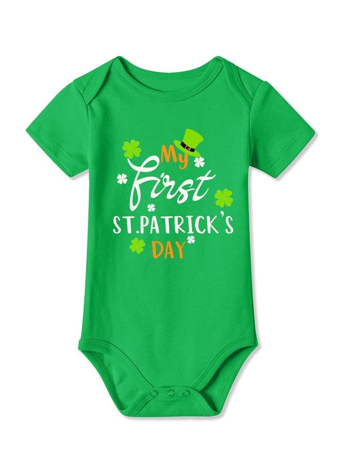 BesserBay My First St Patricks Infant Girls 100% Cotton Cute Irish Short Sleeve Bodysuit Clover Onesie Green 6-9 Months - Image 1