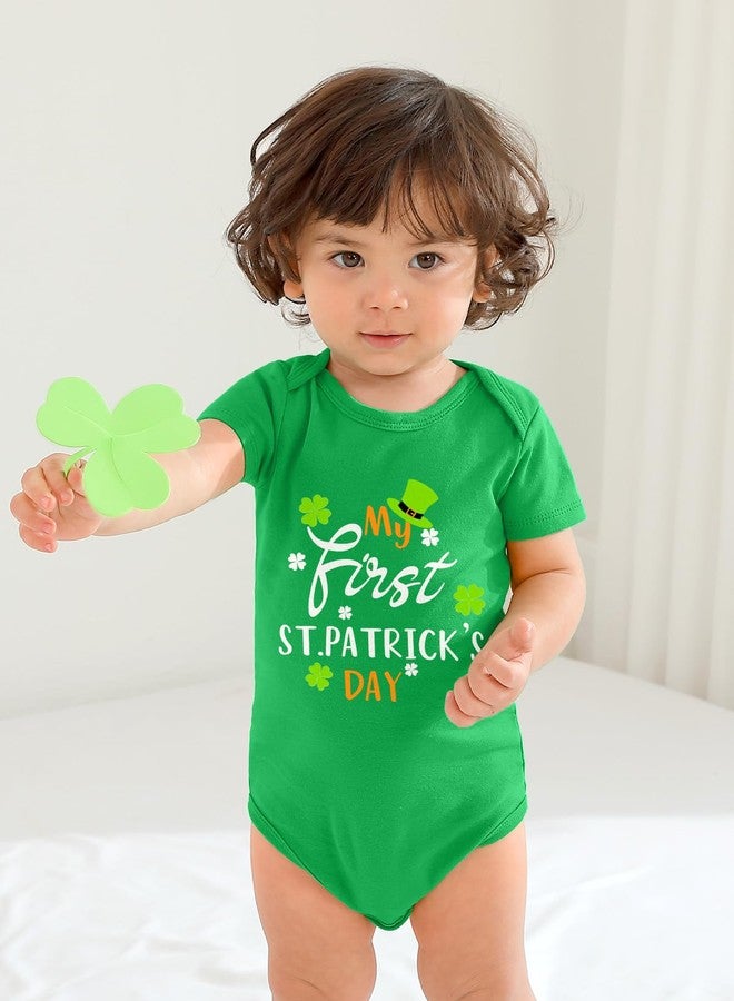 BesserBay My First St Patricks Infant Girls 100% Cotton Cute Irish Short Sleeve Bodysuit Clover Onesie Green 6-9 Months - Image 3