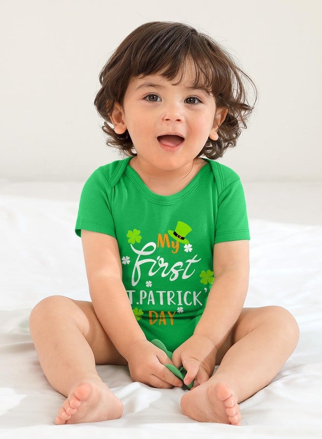 BesserBay My First St Patricks Infant Girls 100% Cotton Cute Irish Short Sleeve Bodysuit Clover Onesie Green 6-9 Months - Image 4