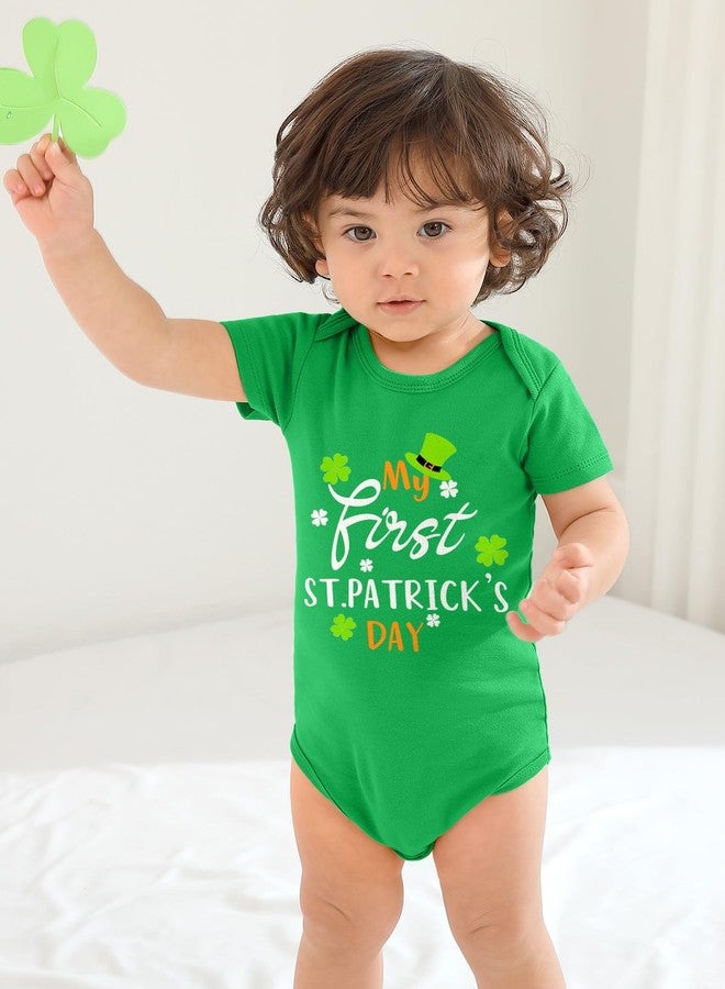 BesserBay My First St Patricks Infant Girls 100% Cotton Cute Irish Short Sleeve Bodysuit Clover Onesie Green 6-9 Months - Image 2