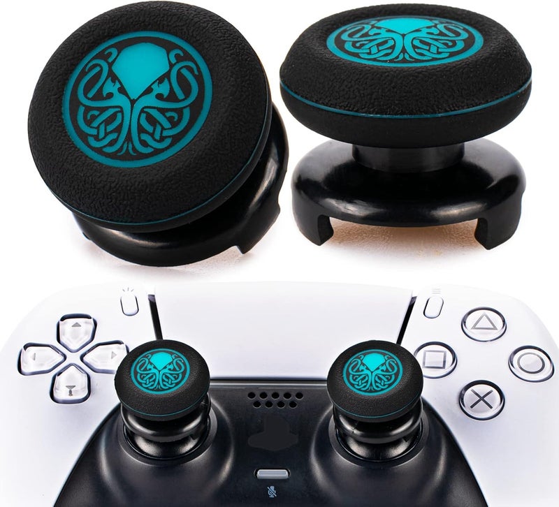PlayRealm FPS Thumbstick Extender & Printing Rubber Silicone Grip Cover 2 Sets for PS5 Dualsenese & PS4 Controller (Cthulhu Abyss Blue) - Image 1