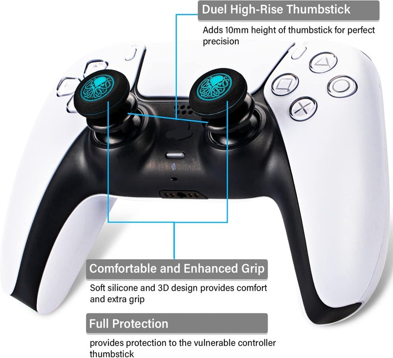 PlayRealm FPS Thumbstick Extender & Printing Rubber Silicone Grip Cover 2 Sets for PS5 Dualsenese & PS4 Controller (Cthulhu Abyss Blue) - Image 2