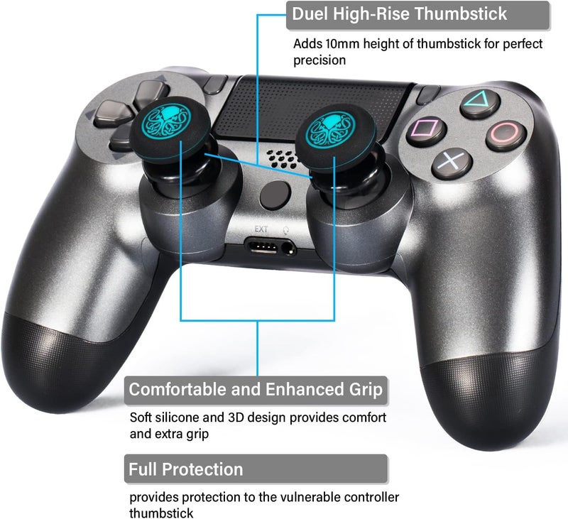 PlayRealm FPS Thumbstick Extender & Printing Rubber Silicone Grip Cover 2 Sets for PS5 Dualsenese & PS4 Controller (Cthulhu Abyss Blue) - Image 4