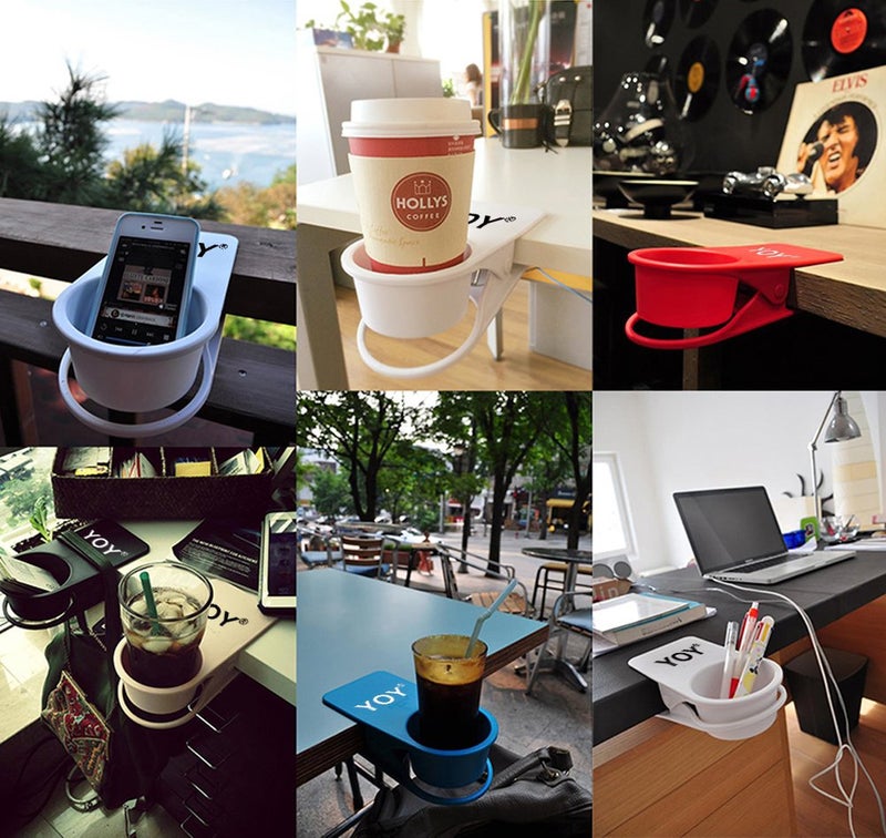 YOY Drink Cup Holder Clip - Table Desk Side Water Glass Beer Bottle Beverage Soda Coffee Mug Holder Cup Saucer Clip Design for Home Office, Black - Image 4