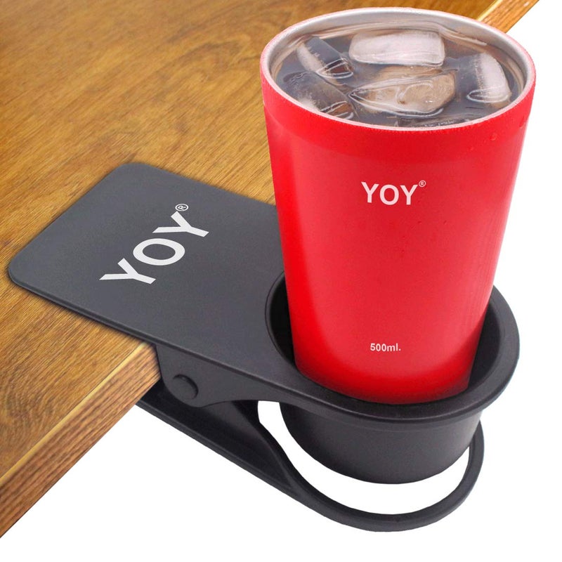 YOY Drink Cup Holder Clip - Table Desk Side Water Glass Beer Bottle Beverage Soda Coffee Mug Holder Cup Saucer Clip Design for Home Office, Black - Image 1