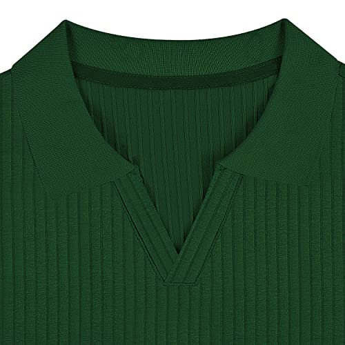 Gnvviwl Men's Muscle V Neck Polo Shirts Slim Fit Short Sleeve Cotton Golf T-Shirts Ribbed Knit Soft Tees Green - Image 3