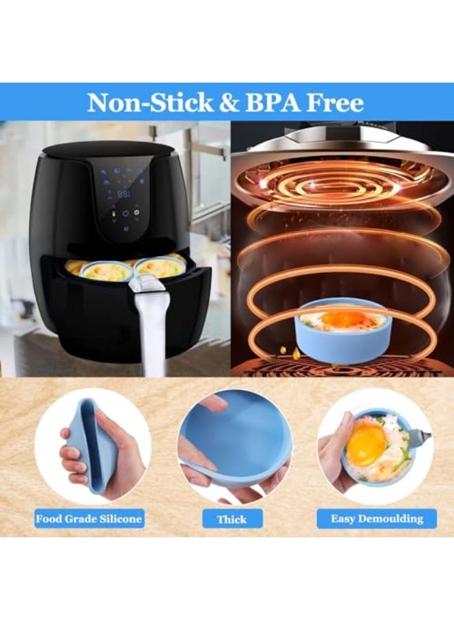 SYOSI Silicone Air Fryer Egg Mold, 3 Pcs Reusable Nonstick Egg Bites Pan with Lid, Sous Vide Egg Bite Maker, Alternative to Microwave Egg Cooker, Dishwasher Safe, BPA Free, Air Fryer Accessories, Blue - Image 4