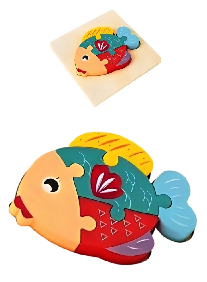 Wooden 3D Jigsaw Puzzle Fish Small Shape for Toddlers, Teacher Parents Early Learning Support Tools, Attractive Colors and Patterns, Montessori Motor and Sensory Skills Develop Toys, Ideal Gift - Image 1