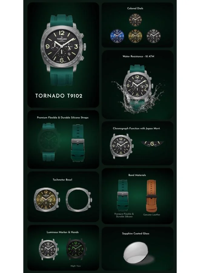 TORNADO Men's Silicone Chronograph Watch T9102-XSHB - 43x52 mm