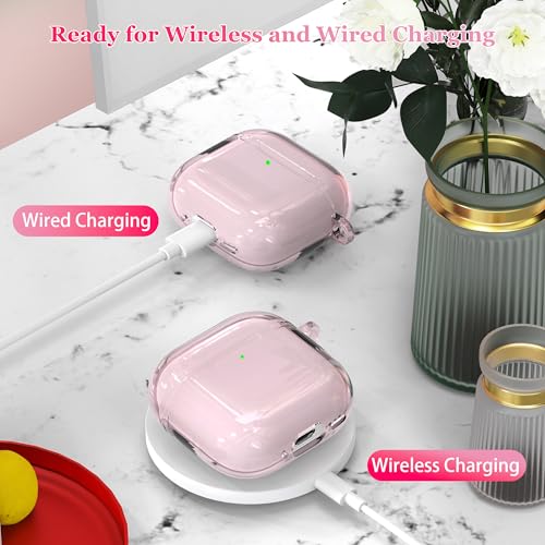 MHYALUDO for AirPods 4th Generation Case Cover 2024, Military-Grade Shockproof, Soft TPU Highly Transparent Anti-Yellowing for AirPods 4 Case with Cleaning Kit & Cute Round Buckle, Clear Pink - Image 4