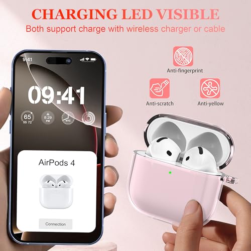 MHYALUDO for AirPods 4th Generation Case Cover 2024, Military-Grade Shockproof, Soft TPU Highly Transparent Anti-Yellowing for AirPods 4 Case with Cleaning Kit & Cute Round Buckle, Clear Pink - Image 3