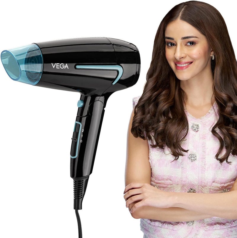 Vega U-Style 1600 Watts Foldable Hair Dryer For Men & Women With Cool Shot Button, Black, (VHDH-24) - Image 1