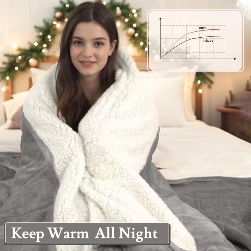 BRILLIO Electric Heated Blanket 72"x84" Full Size Flannel & Sherpa - 4 Heat Settings & 10H Auto Shut Off for Safe Overnight Use, Fast Heating, Machine Washable for Bed, Couch, Office - Light Gray - Image 3