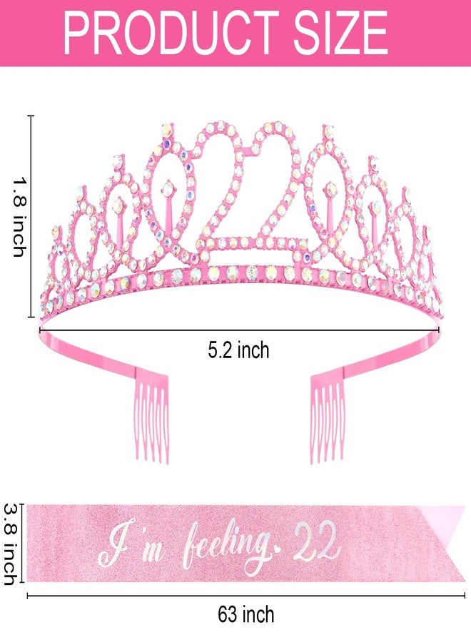 Aprince 22nd Pink Birthday Decorations for Her Birthday Sash and Tiara Crown 22 Year Old Gifts Happy 22 Headband Party Favors Supplies - Image 5