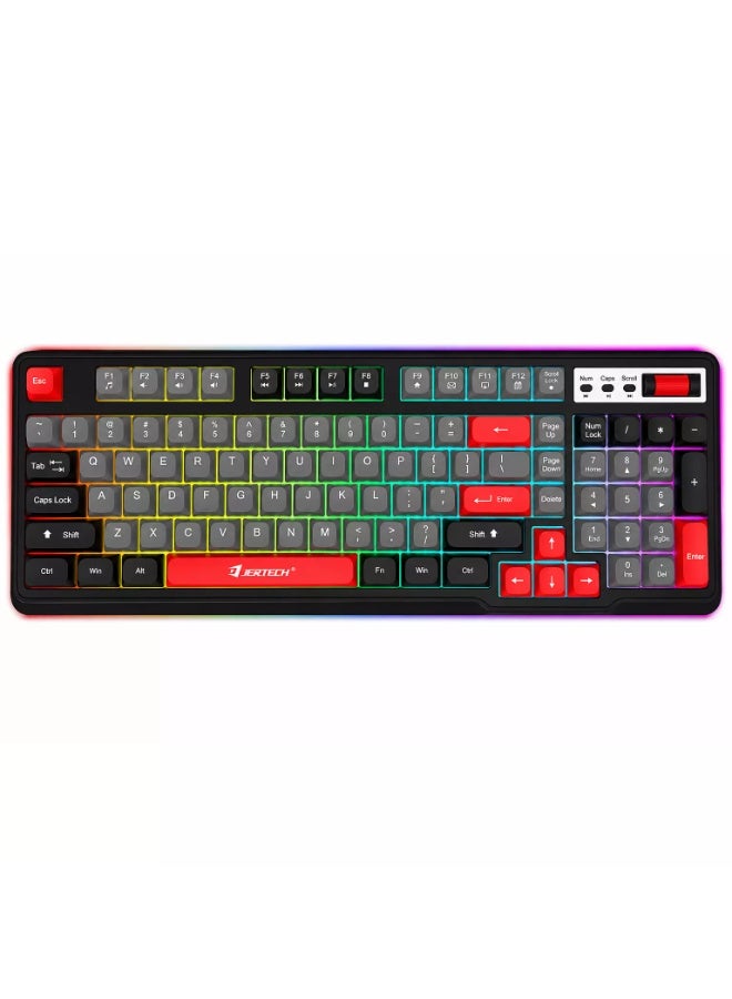 جيرتك لوحة مفاتيح الألعاب DK700 PHANTOM – 98 مفتاحًا، إضاءة خلفية بألوان قوس قزح، أغطية مفاتيح PBT، عجلة تحكم بالصوت، كابل USB-C (رمادي أسود أحمر) - Image 1