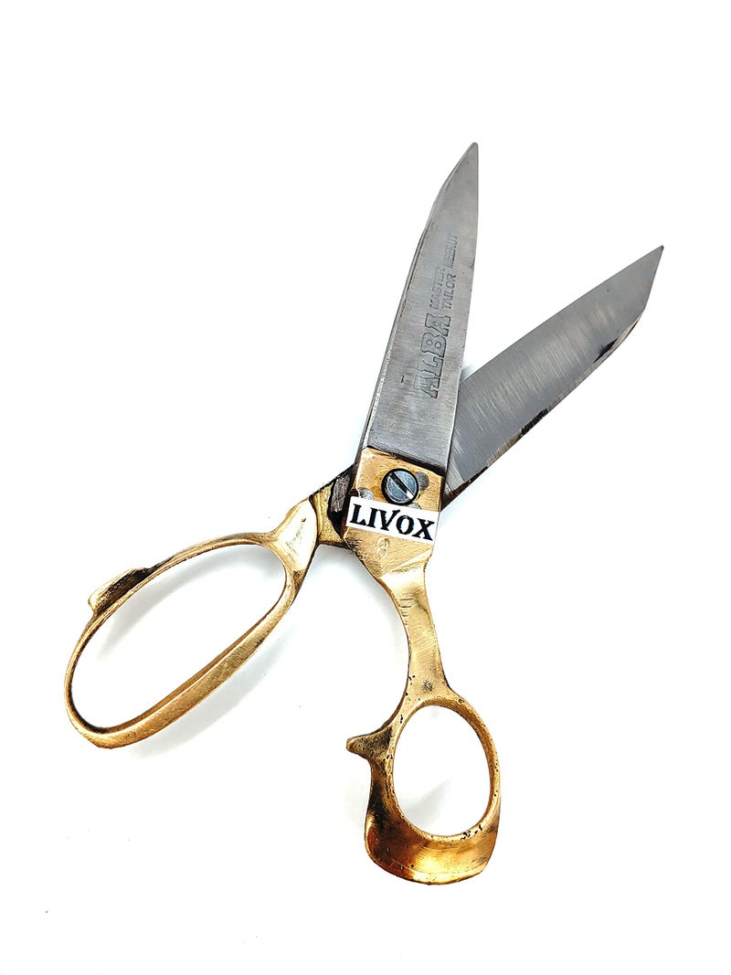LIVOX® Professional Stainless Steel Heavy Duty Tailor Scissors for Fabric, Cloth Cutting Scissor with Brass Finish Handle (10 inch, Gold) - Image 3