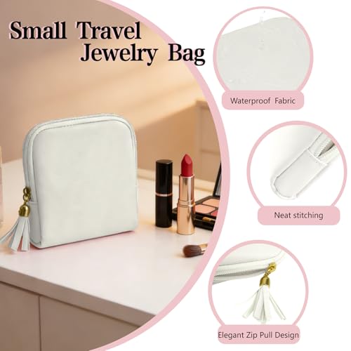 bipkonu Small Travel Jewelry Case, Mothers Day Gifts, Velvet Jewelry Pouch Bags with Tassel Zipper, Portable Travel Jewelry Organizer Storage for Bracelet Rings Earring, Beige - Image 3