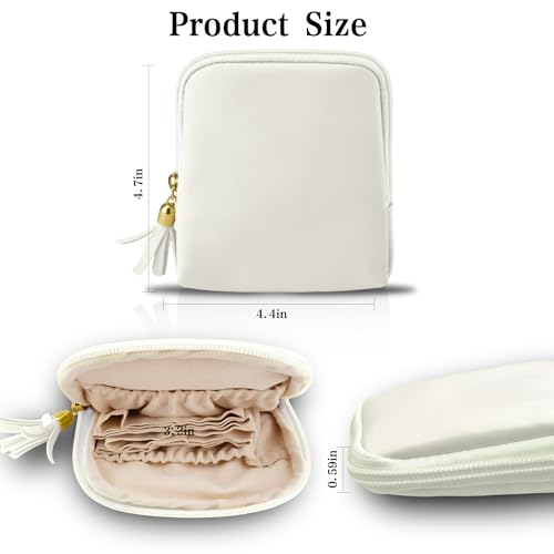 bipkonu Small Travel Jewelry Case, Mothers Day Gifts, Velvet Jewelry Pouch Bags with Tassel Zipper, Portable Travel Jewelry Organizer Storage for Bracelet Rings Earring, Beige - Image 5