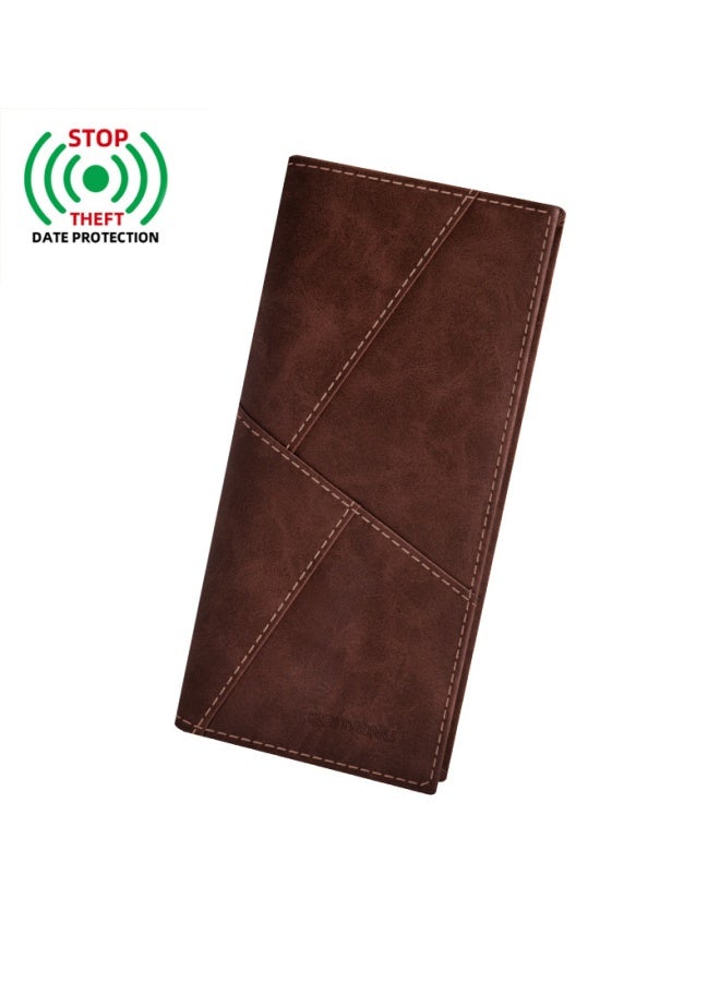 banyanu Men's Long Leather Multi-Card Slim Cowhide Business Money Clip Card Bag, Khaki  - Image 1