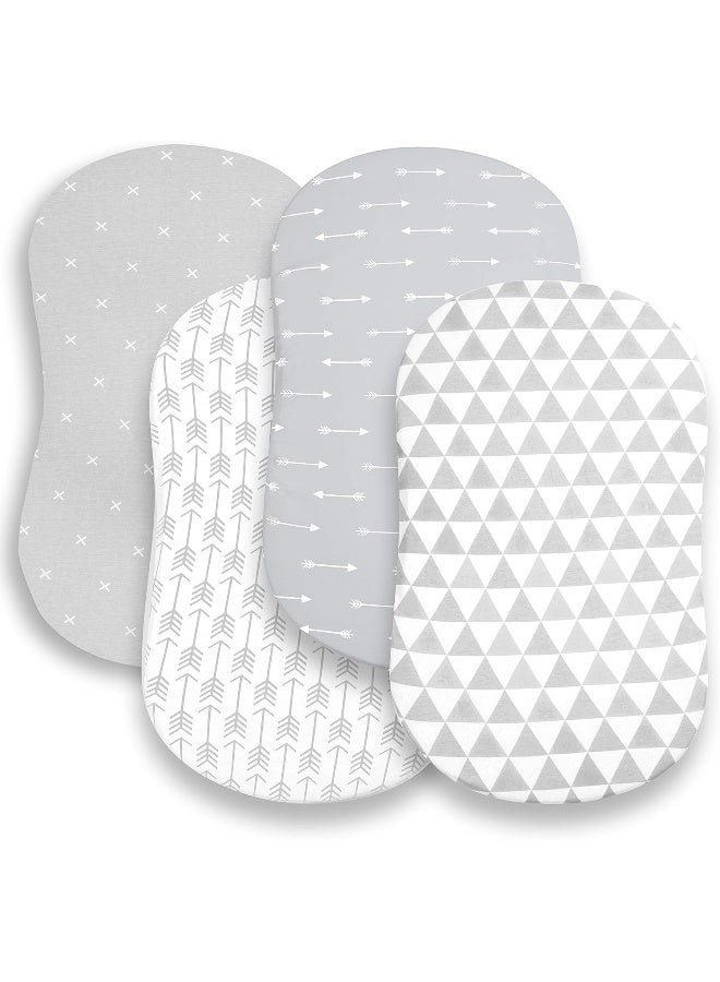 BaeBae Goods Bassinet Bed Sheets – Premium Bassinet Fitted Sheet for Halo, Mika Micky, Maxi COSI & Others - 4 Pack 100% Jersey Knit - Bassinet Bedding for Standard Size Oval or Halo Bassinet Pads for Boys & Girls - Image 1