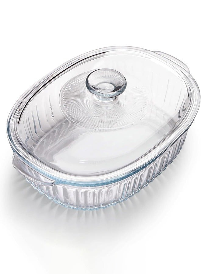 Garlo Glass Casserole Baking Dish, Set of Casseroles With Glass Lids, 2.8L Oval Glass Casserole Dish, Borosilicate Glass, Large Oval Casserole Dish for Oven, Casserole Dish with Lid - Image 1