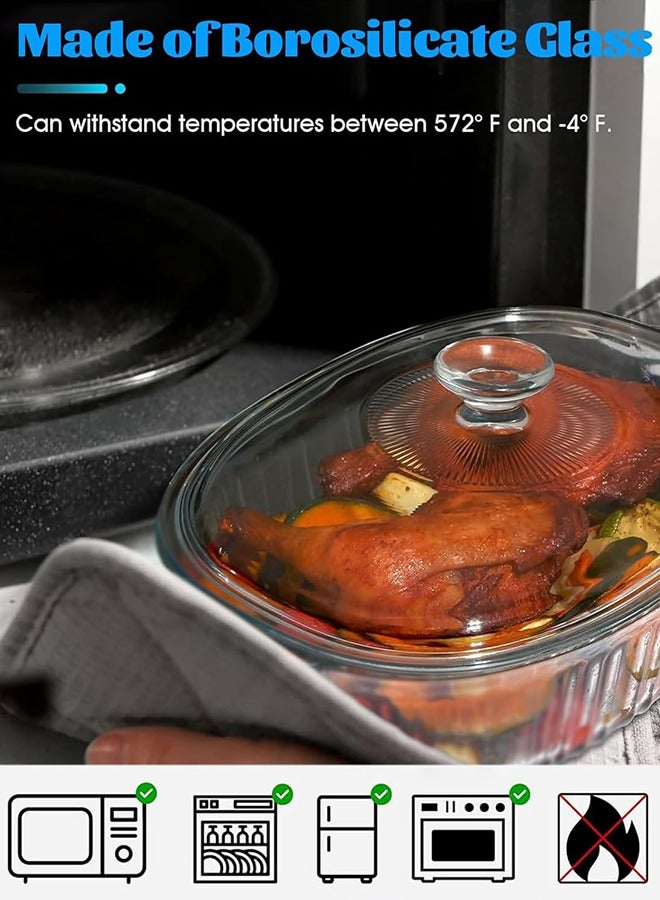 Garlo Glass Casserole Baking Dish, Set of Casseroles With Glass Lids, 2.8L Oval Glass Casserole Dish, Borosilicate Glass, Large Oval Casserole Dish for Oven, Casserole Dish with Lid - Image 2