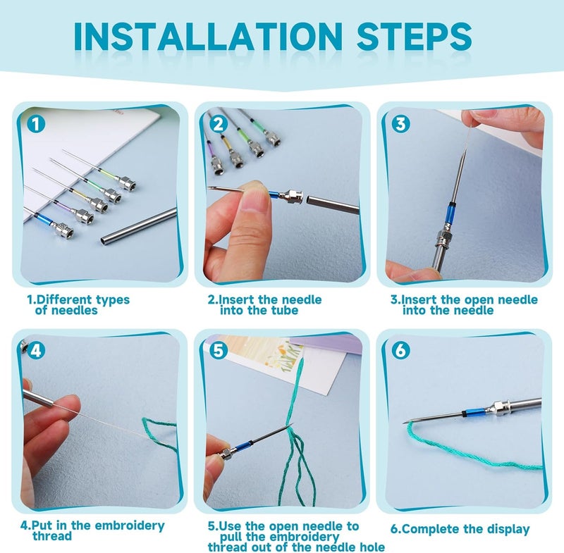 Mayboos 8 Pcs Embroidery Stitching Kit - Punch Needles, Cross Stitch Tools with 4 Colors Thread - Image 3