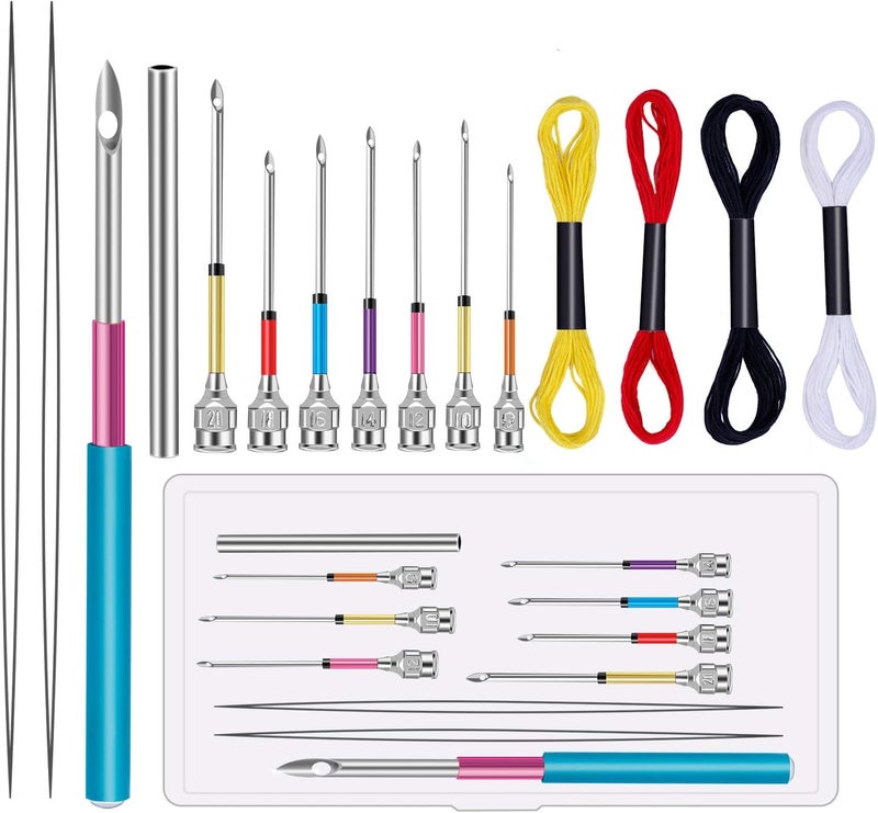 Mayboos 8 Pcs Embroidery Stitching Kit - Punch Needles, Cross Stitch Tools with 4 Colors Thread - Image 1