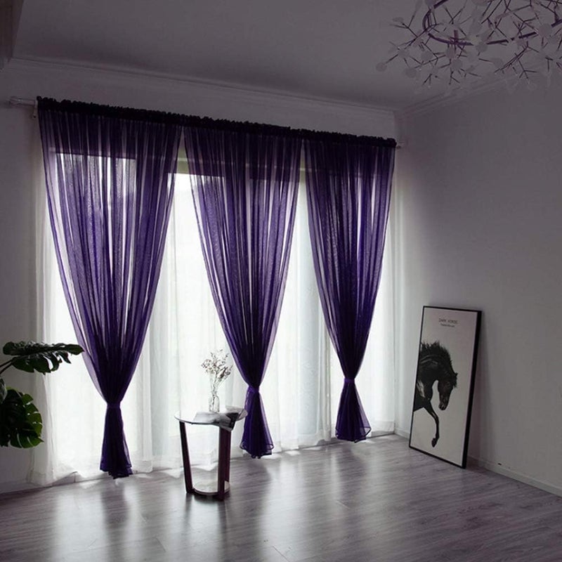 Simple Style Polyester Window Tulle Curtain Panels for Bedroom Living Room, EcoFriendly Purple Drapes 3.3x8.9ft, Bright Color Decor, Great Gift Choice (1 * 2.7 Meters high with Pole) - Image 1