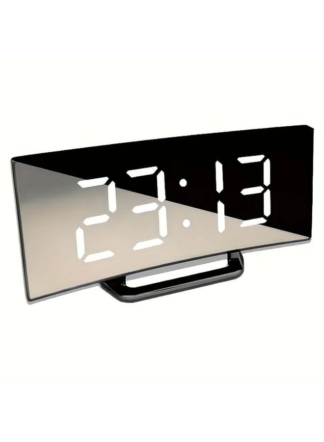 White Light LED Digital Alarm Clock Curved Mirror Screen Sleep Aid Bedside Timepiece - Image 1