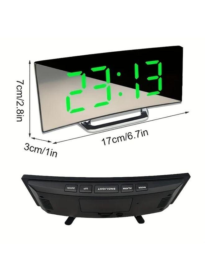 White Light LED Digital Alarm Clock Curved Mirror Screen Sleep Aid Bedside Timepiece - Image 3