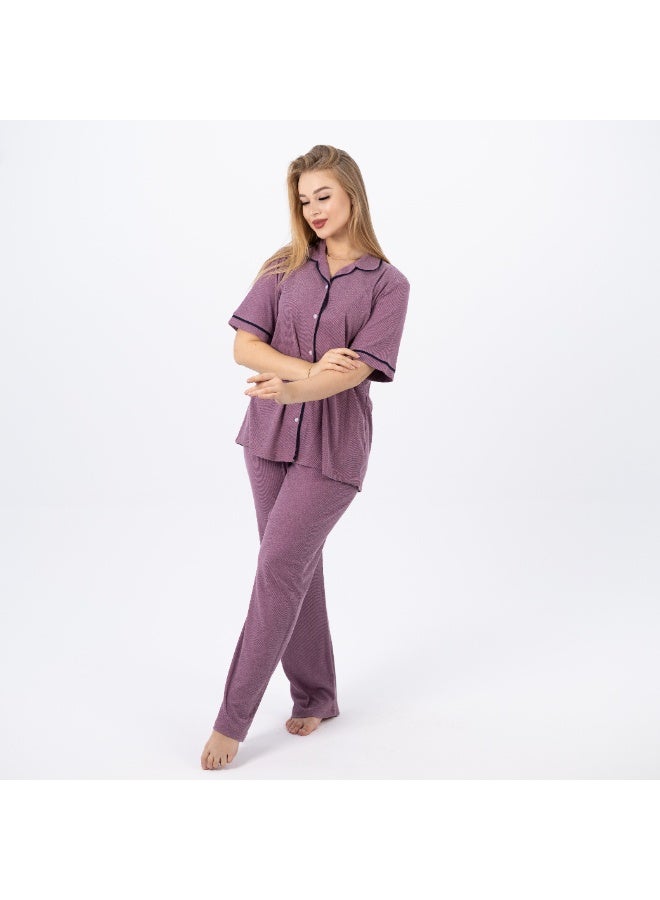 zecotex  Women's Classic Cotton Plus Size Pajama Set – Short Sleeve Button-Up Top & Long Pants – Sizes 3XL to 5XL – Soft, Breathable & Comfortable Sleepwear  - Image 3