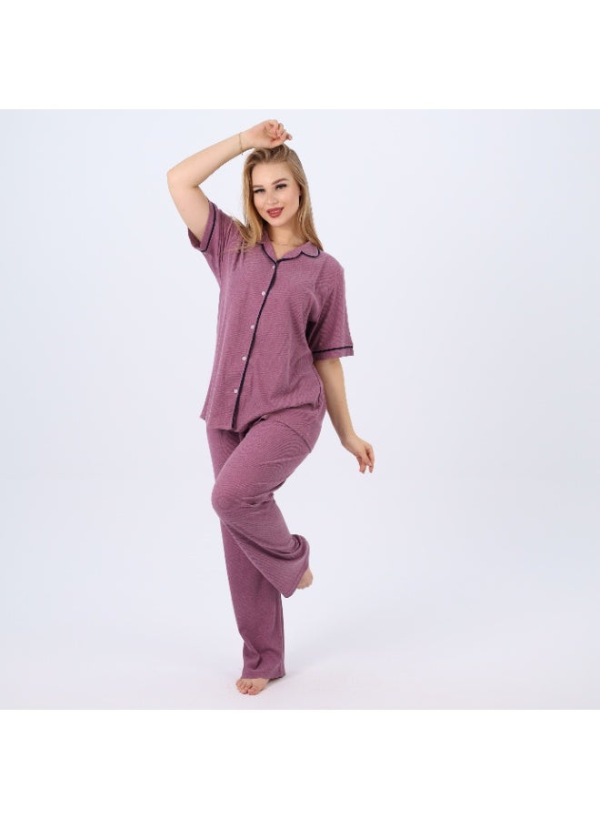 zecotex  Women's Classic Cotton Plus Size Pajama Set – Short Sleeve Button-Up Top & Long Pants – Sizes 3XL to 5XL – Soft, Breathable & Comfortable Sleepwear  - Image 2