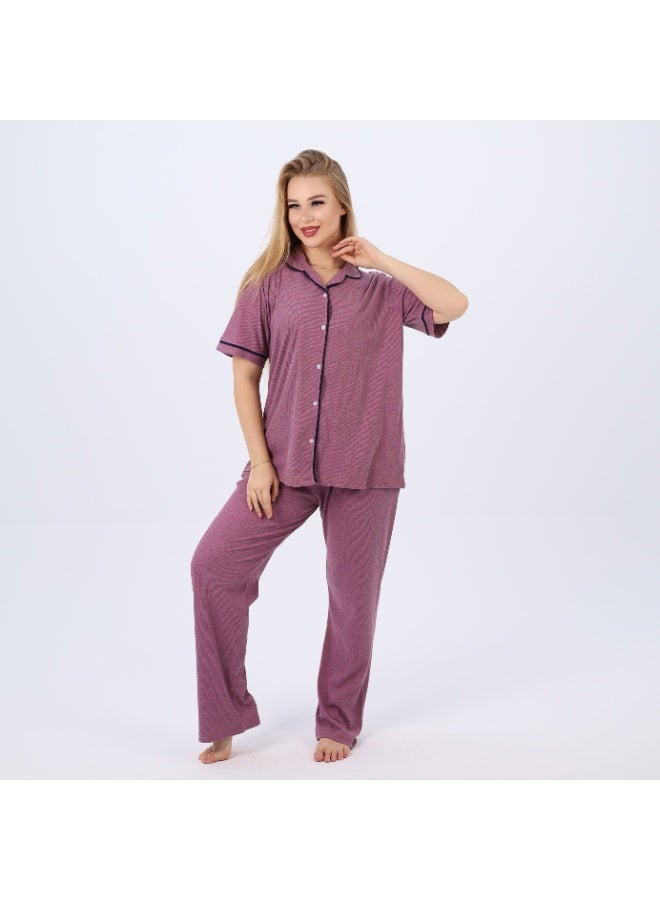 zecotex  Women's Classic Cotton Plus Size Pajama Set – Short Sleeve Button-Up Top & Long Pants – Sizes 3XL to 5XL – Soft, Breathable & Comfortable Sleepwear  - Image 1