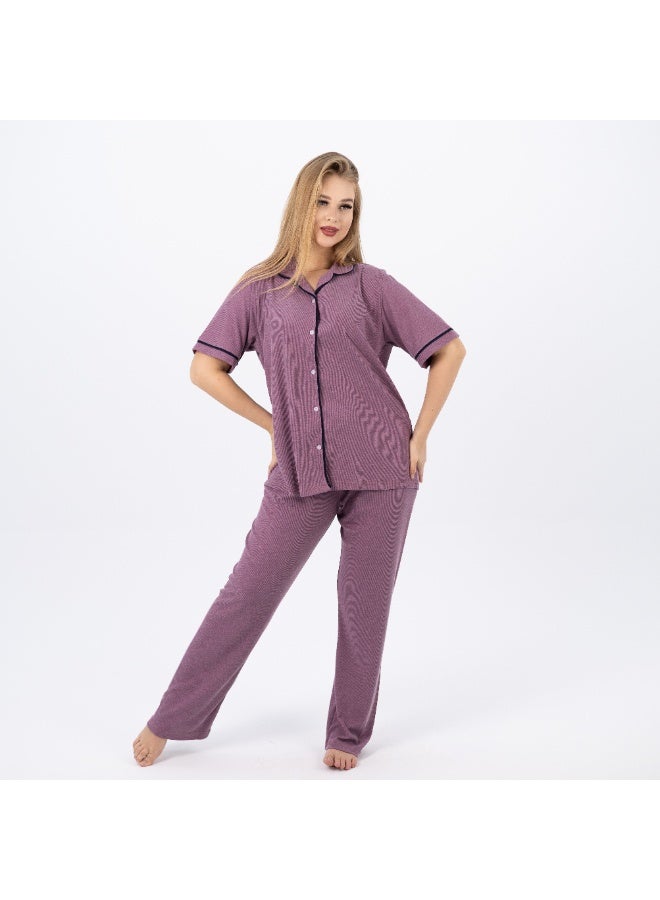 zecotex  Women's Classic Cotton Plus Size Pajama Set – Short Sleeve Button-Up Top & Long Pants – Sizes 3XL to 5XL – Soft, Breathable & Comfortable Sleepwear  - Image 5