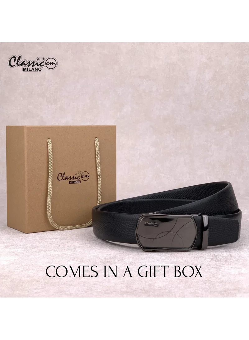 Classic Milano Black (ALTHQ-3705-8) Classic Milano Genuine Leather Belt for Men, Formal Dress Belt with Automatic Ratchet Buckle, Men's Belt for Office Wear with Gift Box for Men | Best Price UAE