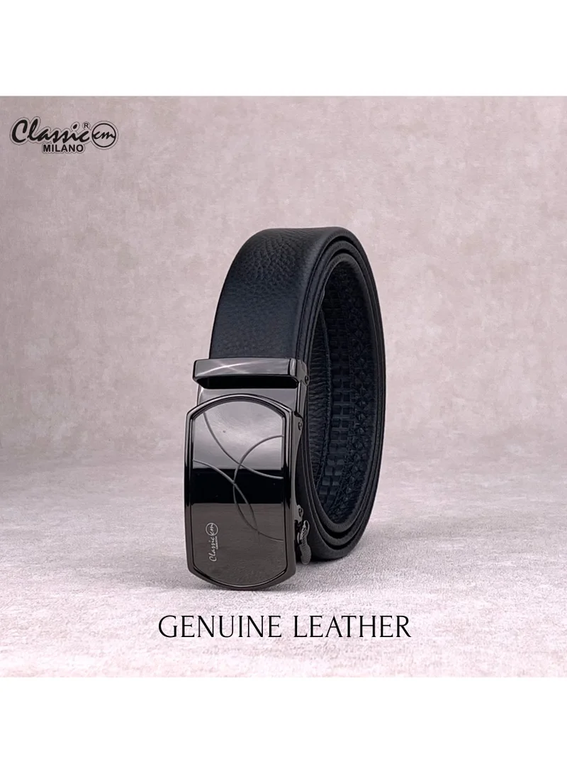 Classic Milano Black (ALTHQ-3705-8) Classic Milano Genuine Leather Belt for Men, Formal Dress Belt with Automatic Ratchet Buckle, Men's Belt for Office Wear with Gift Box for Men | Best Price UAE