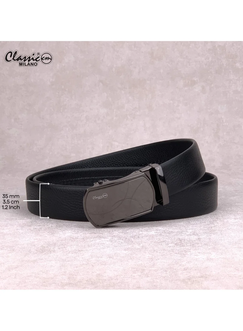 Classic Milano Black (ALTHQ-3705-8) Classic Milano Genuine Leather Belt for Men, Formal Dress Belt with Automatic Ratchet Buckle, Men's Belt for Office Wear with Gift Box for Men | Best Price UAE