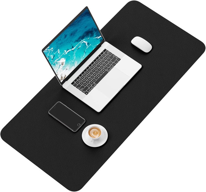 Hsurbtra Desk Pad, 30" x 14" PU Leather Desk Mat, XL Extended Mouse Pad, Waterproof Desktop Blotter Protector, Non-Slip Ultra Thin Large Laptop Keyboard Writing Mat for Office Home, Black - Image 2