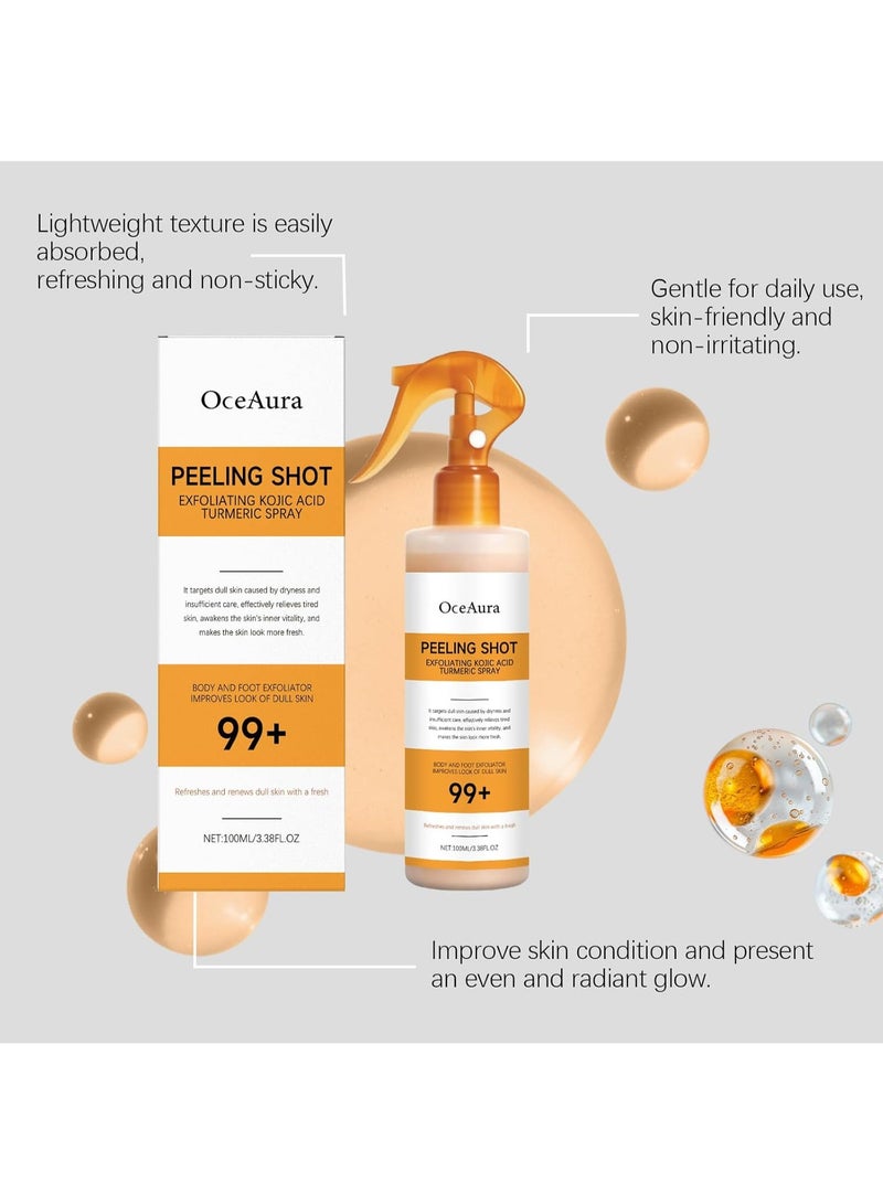 OceAura Body Keratin Care Kojic Acid Turmeric Spray Gently Exfoliating Peeling Solution Skincare with Retinol, Glutathione, Niacinamide, Vitamin B, C, E for All Skin Types 100ml - Image 2