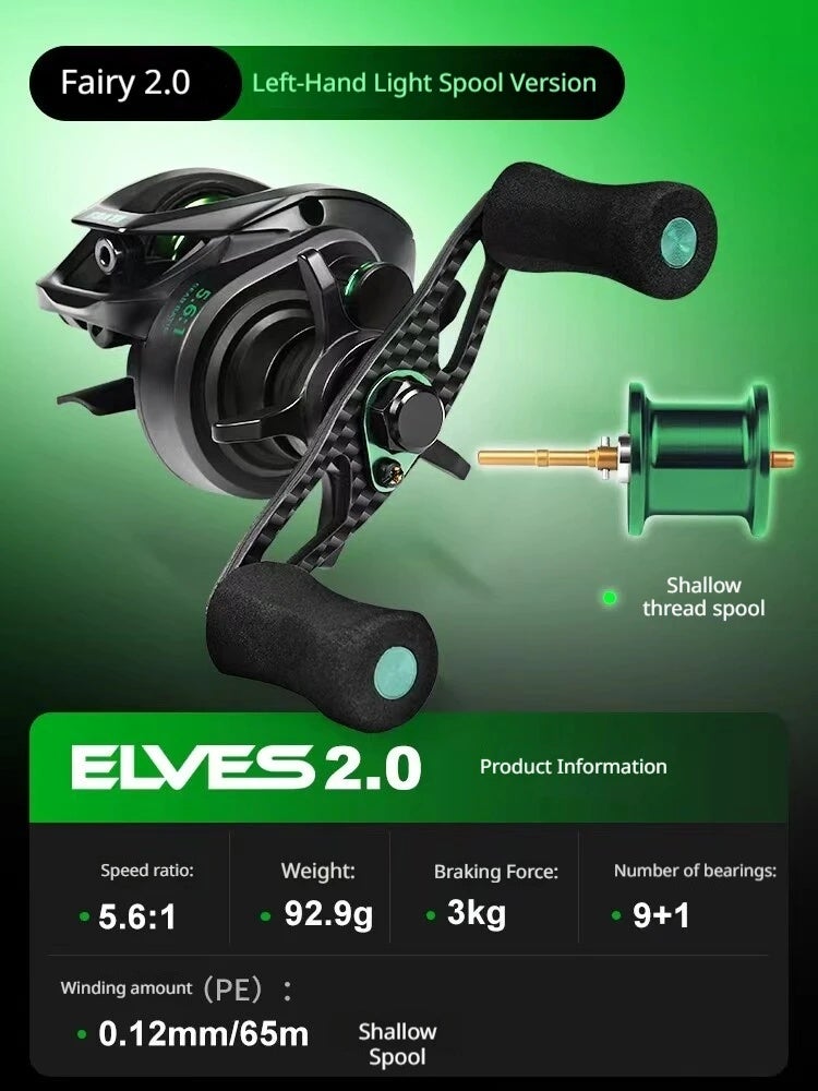 كادينس بكرة صيد Cadence Baitcasting Fishing Reel Spirit Series 2 Gen Ultra Light 93g Mini Portable Double Spool Freshwater Fishing, Forest 2.0, Left Hand - Image 1