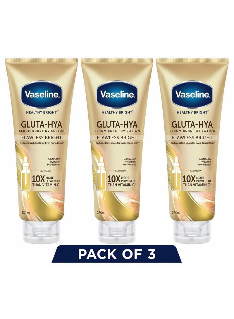 فازلين هيلثي برايت جلوتا-هيا فلوليس برايت سيروم برست يو في لوشن، عبوة من 3 × 330 مل | لوشن للجسم مُفتّح مع الجلوتاثيون وحمض الهيالورونيك | يُقلل البقع الداكنة ويُوحّد لون البشرة - Image 2
